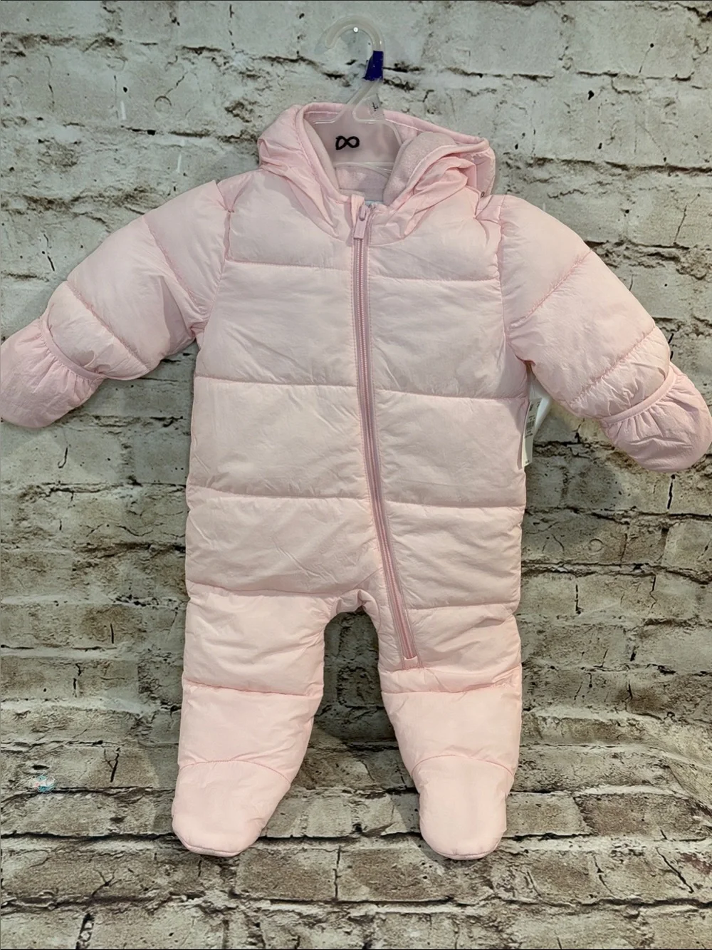 Old Navy Light Pink Hooded Puffer Infant Snowsuit